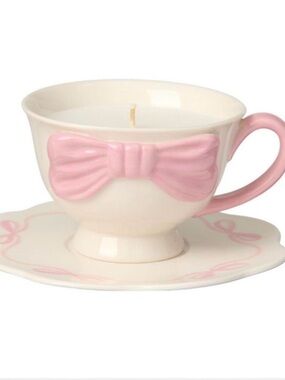 New Kirkton House Tea Cup/Saucer Candle “Pink Bow” Design